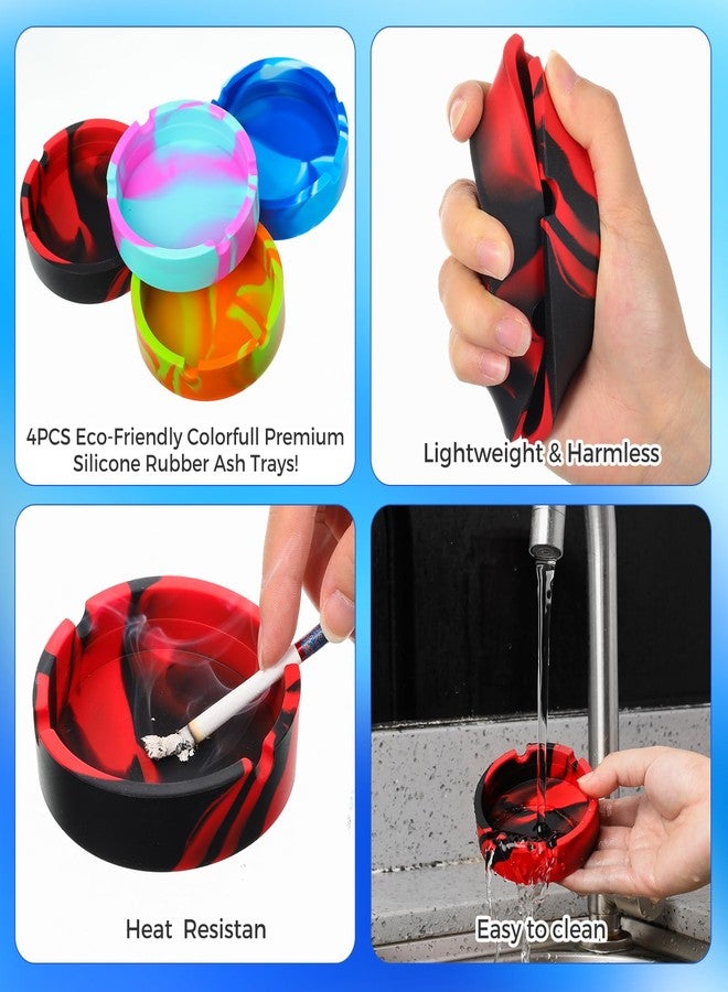 Threlaco 12 Pcs Ash Tray Silicone Ashtray Round Colorful Unbreakable Cigar Ashtrays for Home Hotel Office Outdoor Indoor Patio, 4 Colors - Image 3